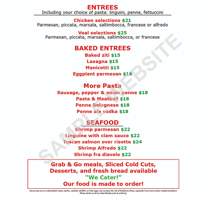 Entree Menu